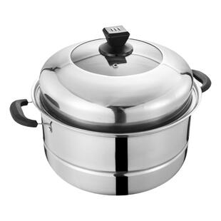 加厚不锈钢蒸锅双层家用汤锅炖锅火锅蒸馒头蒸笼电磁炉煤气锅28cm