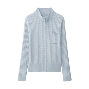 TEASEL「绞花漫叙」100%羊毛智性运动风气质显瘦立领贴袋针织开衫