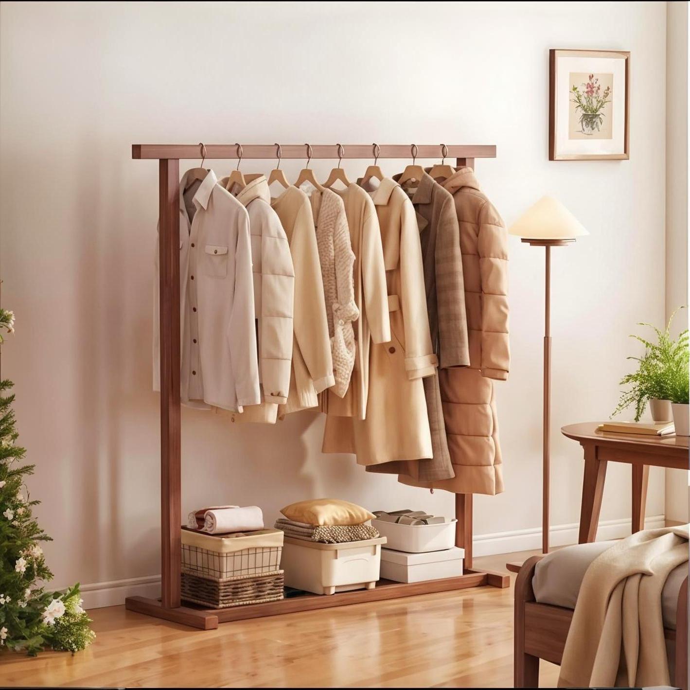 实木衣架落地卧室挂衣架子家用中古衣帽架衣服置物架小户型晾衣架