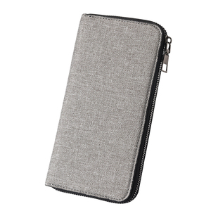 男士长款拉链帆布钱包大容量多功能简约手拿包商务便携多卡位钱夹