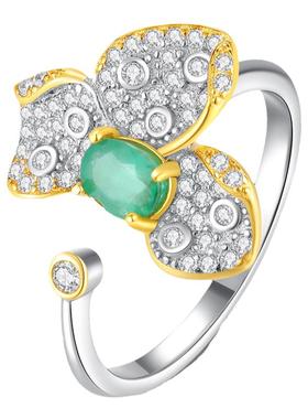 天然祖母绿戒指开口可调节手饰