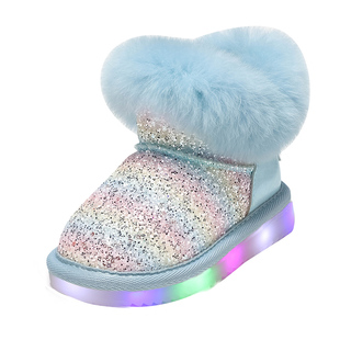 百丽童鞋梦幻小星光闪灯雪地靴25冬新女童公主儿童雪地靴加绒棉靴