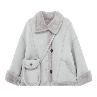 粉奈悦韩系麂皮绒羊羔毛皮毛一体