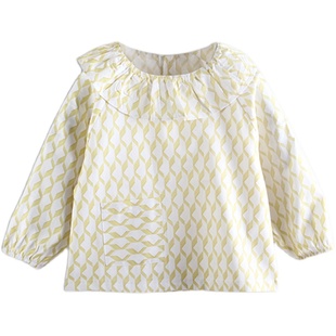 囝囡共舞纯棉儿童罩衣宝宝反穿衣女童带领系扣防水防脏吃饭衣围裙