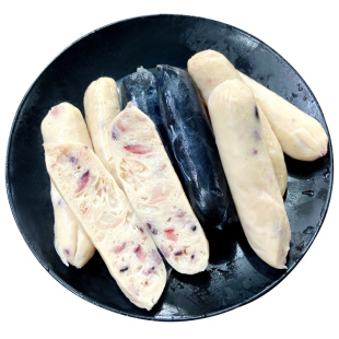 墨鱼香肠手工烤肠火山石肉虾肠广式烧烤食材儿童热狗黑白色墨汁肠