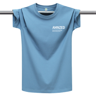 夏季100%纯棉短袖t恤男士简约小标款休闲宽松运动体恤圆领上衣潮