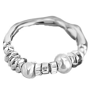 925纯银碎银子珍珠戒指女轻奢小众设计开口指环食指高级素圈戒子