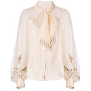 MAXRIENY春季商场同款宫廷感绣花蝴蝶结上衣高级气质感