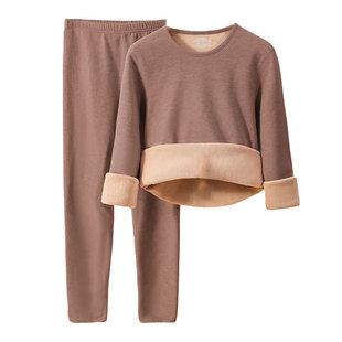 德绒发热保暖内衣女士加绒加厚套装中老年人妈妈半高领秋衣秋裤冬