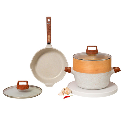CookeBene德国麦饭石锅具套装全套家用烹饪组合不粘锅三件套燃气