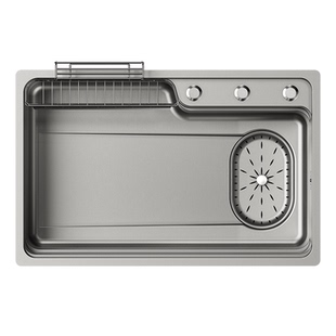 悍高新款日式双阶石纹大单槽304不锈钢厨房水槽家用洗碗池台上盆