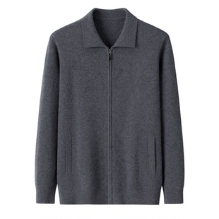 内蒙古高端男款~100%纯山羊绒衫翻领拉链开衫外套宽松针织羊绒衫