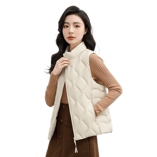 鸭鸭羽绒服马甲女士2025季冬季轻薄立领时尚短款保暖鸭绒马夹外套