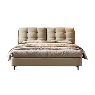 广巢 意式轻奢真皮床1.8m双人床现代简约主卧高端大气软包高脚床A