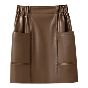 【质感哲学】环保PU素皮 智感穿搭中高腰大口袋A字迷你裙短半裙