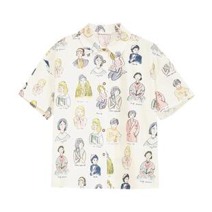 紫涵复古印花短袖衬衫女森系夏季新款文艺简约满印上衣度假ins风