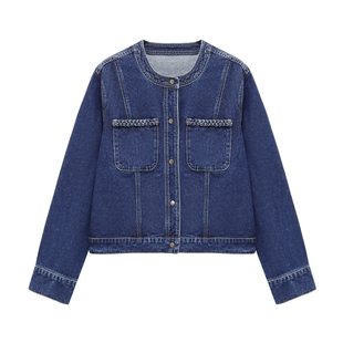 Basic House/百家好简约双口袋链条撞色设计秋冬新款休闲牛仔外套