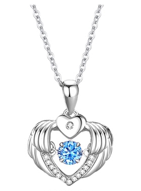 天使之翼项链足银跳动的心锁骨链