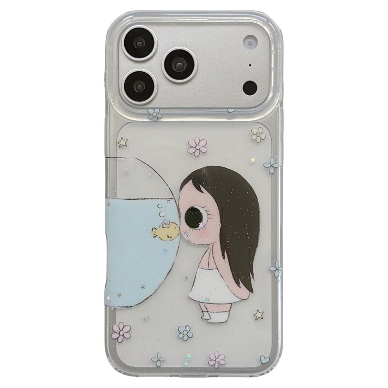 jze 透明彩花鱼缸小玉适用苹果17ProMax手机壳透明iphone16pro网红新款17少女15pro可爱卡通14全包防摔手机套