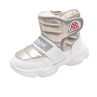 巴布豆儿童雪地靴男童2025新款冬季加绒保暖皮面防水防滑女童棉鞋