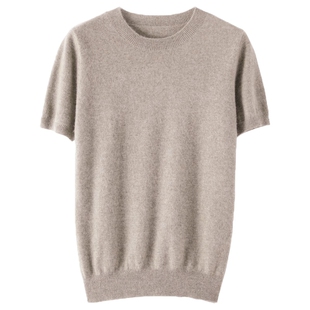 春秋冬圆领短袖女针织衫宽松大码中袖打底衫半袖上衣薄款毛衣胖mm