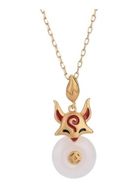 国潮风旗袍古装汉服项饰冷珐琅彩工艺平安扣复古代仿和田玉女项链