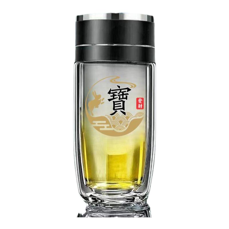 2025新款一键速开鹅蛋双层防烫玻璃杯耐高温防爆茶水分离姓氏水杯