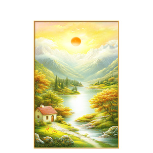 日出东方山水画玄关装饰画现代简约流水生财走廊过道壁画福禄挂画