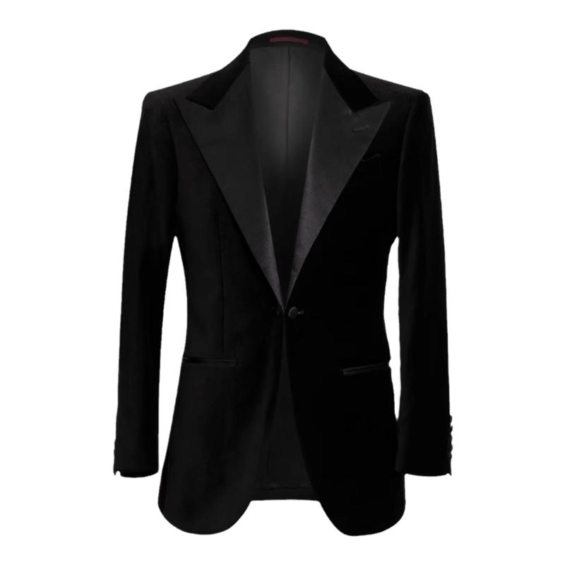 【高棉定织】CULTUM缎面戗驳领黑色丝绒塔士多结婚礼服西服套装男