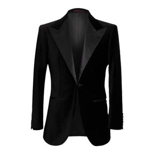 【高棉定织】CULTUM缎面戗驳领黑色丝绒塔士多结婚礼服西服套装男