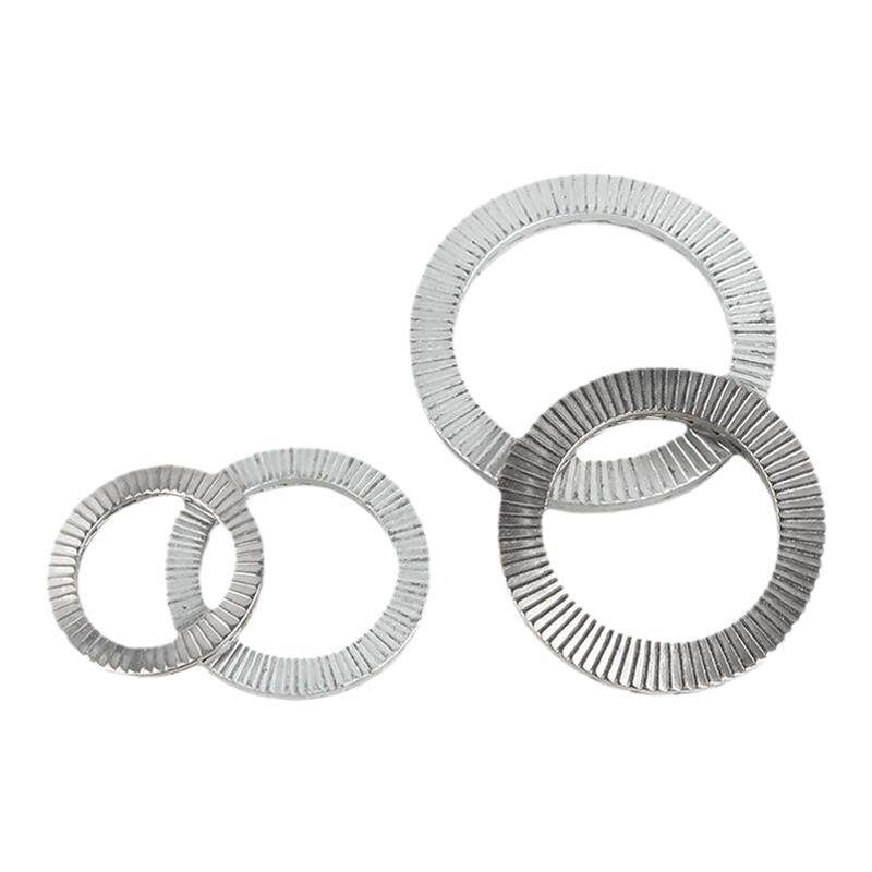 双叠自锁防松垫圈304不锈钢咬合式带齿防松防滑锁紧螺丝垫片65锰