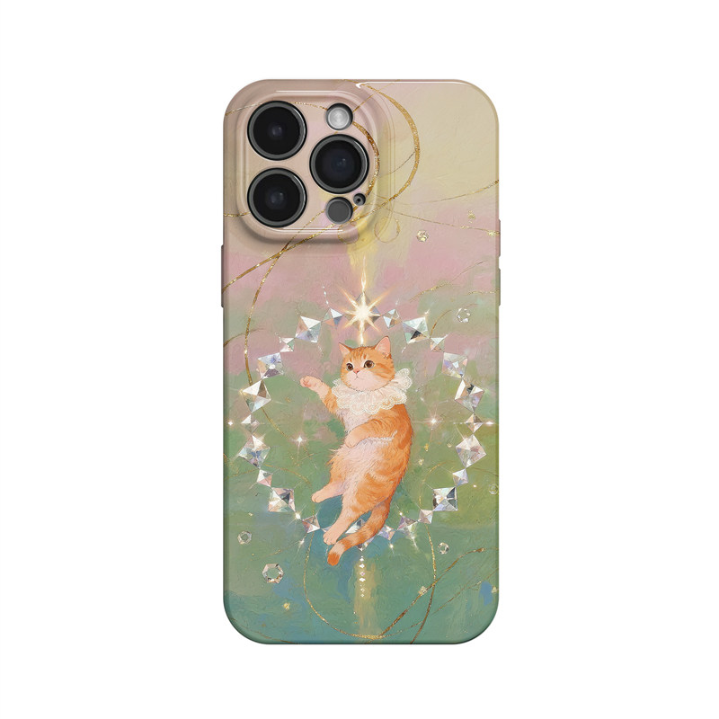 钻石星环~独特油画小猫ins适用iPhone16/15pro手机壳新华为mate70小米14个性vivoS19软iqooneo10苹果14荣耀90