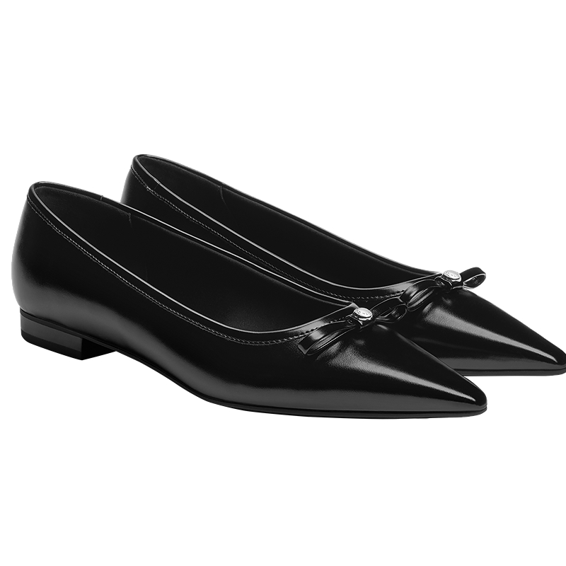 CHARLES&KEITH25冬新款CK1-70381169平底尖头蝴蝶结芭蕾舞鞋单鞋