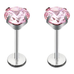 粉钻钛合金耳钉女养耳洞f136防致敏睡觉免摘平底耳骨钉爆闪耳蜗钉