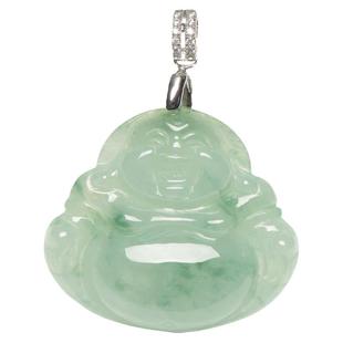 天然飘花笑佛翡翠A货玉佛吊坠玉石佛公玉坠女款弥勒佛S925银项链