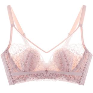 依曼丽无钢圈文胸大胸显小 超薄款性感蕾丝内衣女聚拢上托收副乳
