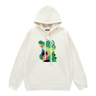 i.tGROUNDZERO2025秋冬汽水鳄鱼情侣款灰色连帽长袖卫衣上衣