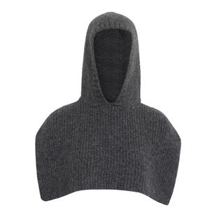 秋冬柔软保暖时髦套头毛线连帽披肩女针织斗篷开叉大衣层次感外搭