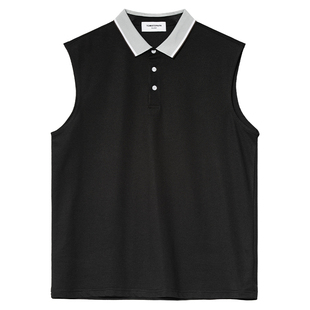TOMATOPAPA翻领POLO背心男士无袖马甲简约运动风健身训练开领上衣