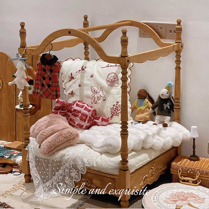 纵晨实木宠物小床狗窝猫窝复古宫廷床轻奢公主床复古文艺宠物窝