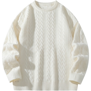 班尼路SK日系复古麻花毛衣男士秋冬季情侣圆领麻花纹针织衫上衣YS