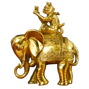 黄铜封侯拜相摆件象上封侯马上封侯官印办公室家居书房铜大象背猴