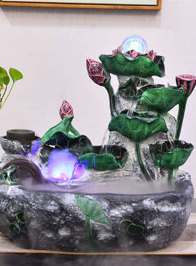 中式荷花流水招财喷泉摆件客厅桌面家居循环水景装饰开业乔迁送礼