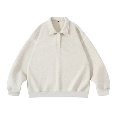 420g白花灰翻领卫衣男生2026新款秋季宽松百搭POLO衫套头简约长袖