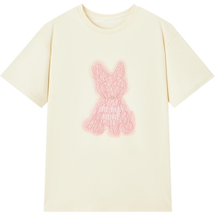 爱居兔凉感宽松短袖T恤女夏季新款可爱印花落肩休闲上衣