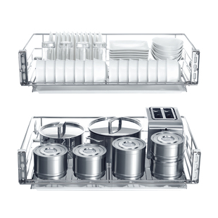 HIGOLD/悍高厨房拉篮双层抽屉式碗架调味品304不锈钢橱柜内置碗篮