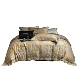 欧式全棉贡缎提花四件套高级感轻奢天丝冰丝高端纯棉结婚床上用品