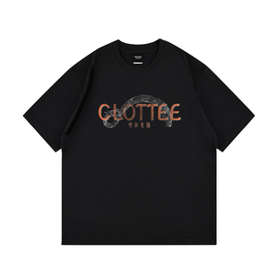 CLOTTEE by CLOT古玉龙纹印短袖t恤男女夏季新中式纯棉黑色上衣K