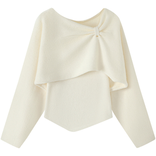 慕兔法式斜领针织罩衫吊带背心女2026春季新款叠穿毛衣上衣两件套