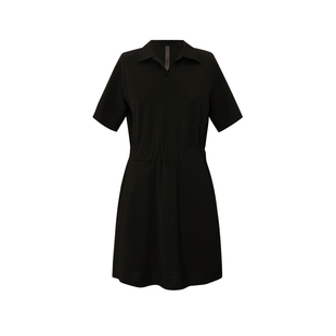 LESS夏季棉质裙子女休闲简约翻领松紧收腰短袖连衣裙2N6G13490